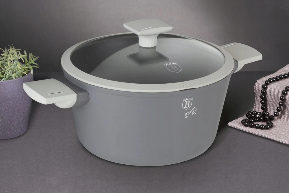Titano puodas su dangteliu, pilkas 24cm 4.1L indukcinis BERLINGER HAUS Aspen