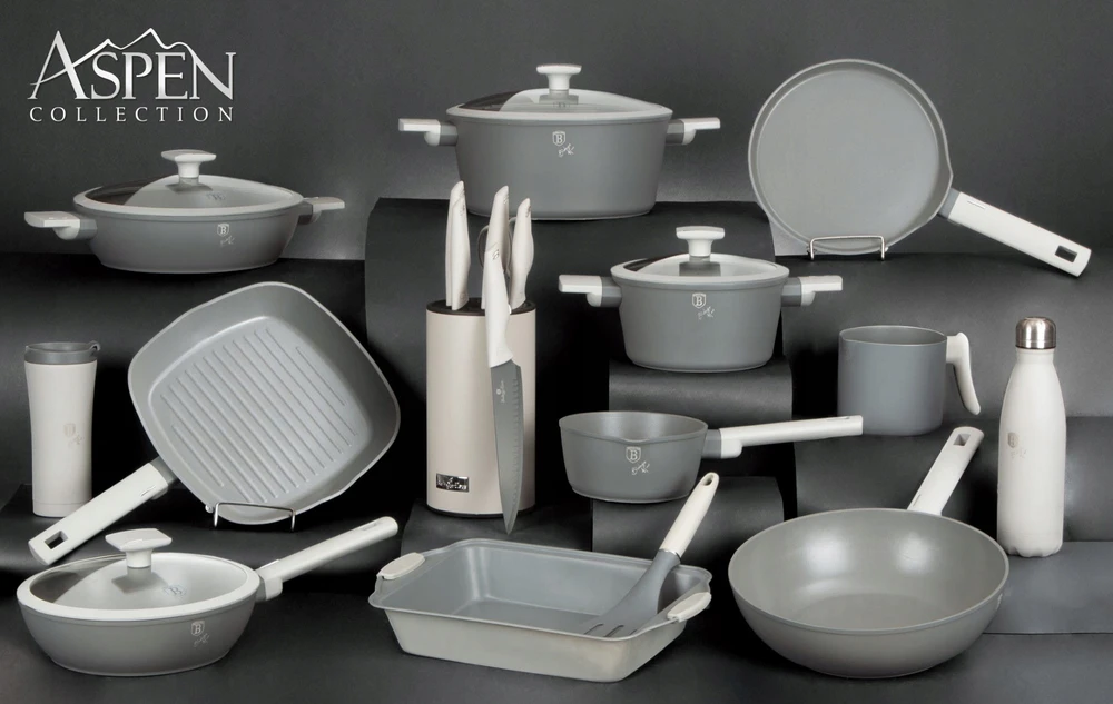 Titano puodas su dangteliu, pilkas 24cm 4.1L indukcinis BERLINGER HAUS Aspen