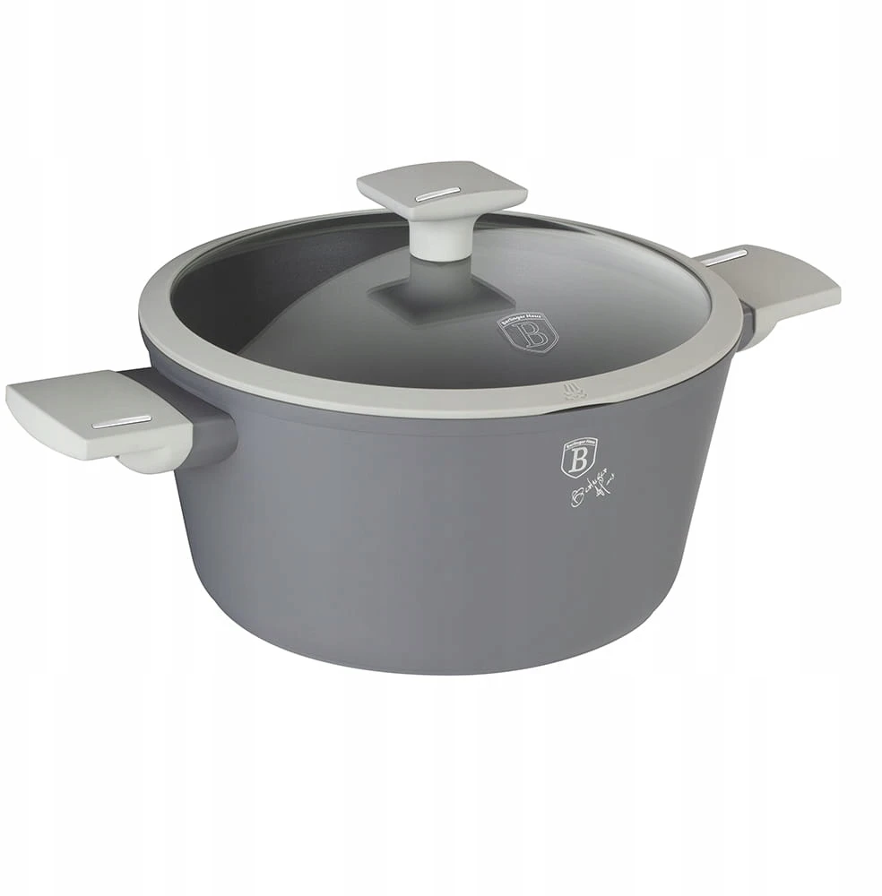 Titano puodas su dangteliu, pilkas 24cm 4.1L indukcinis BERLINGER HAUS Aspen