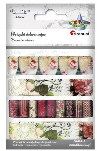 Titanum Ribbon Mix 16mm x 1m, 4pcs, for Crafts, Floral & Vintage Prints