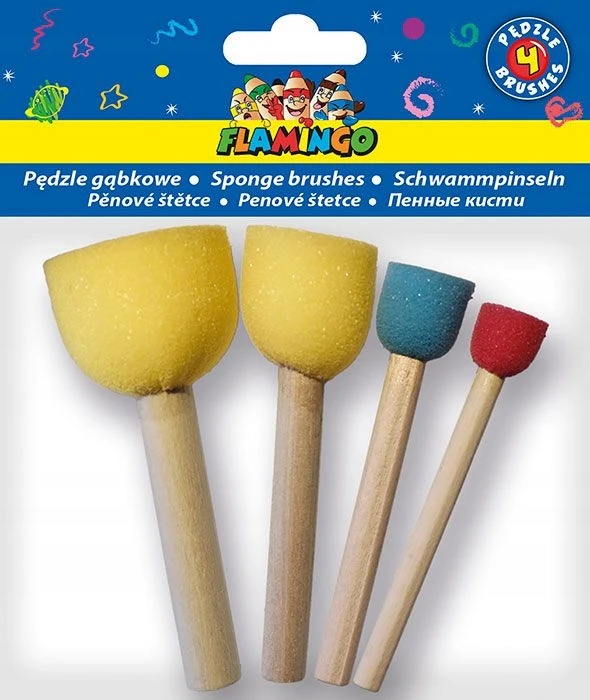 Titanum Rinkinys 4 kempinėlinių teptukų su mediniais kotais, Flamingo