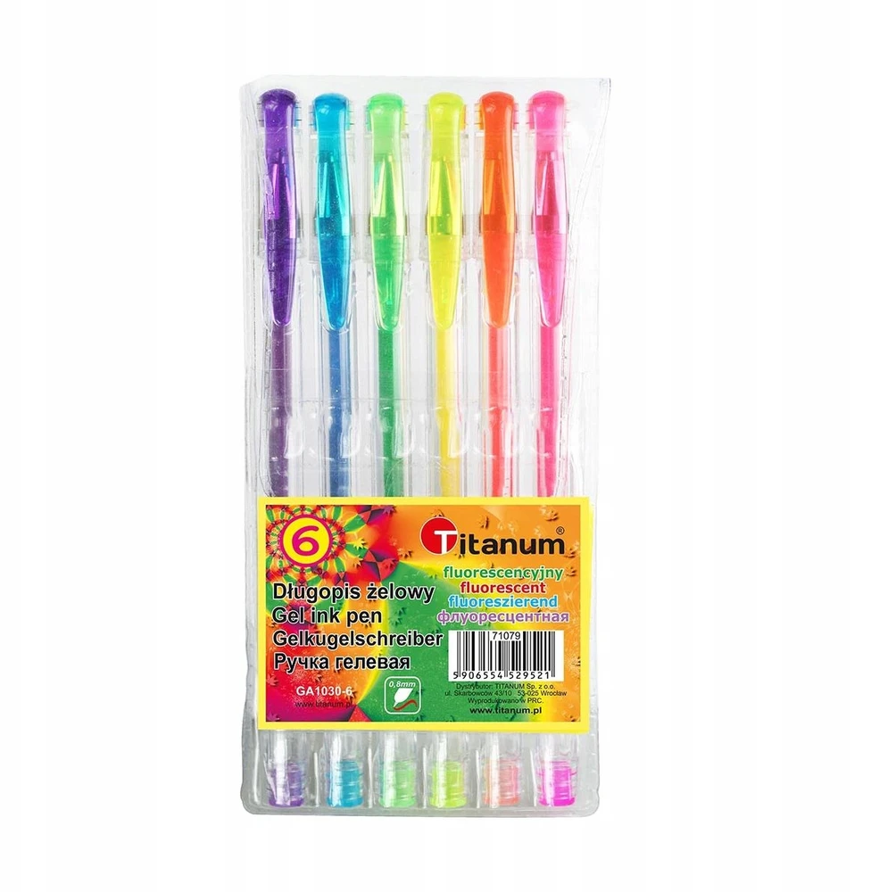 Titanum Želiniai rašikliai, 6 fluorescencinės spalvos, 0.8 mm linija