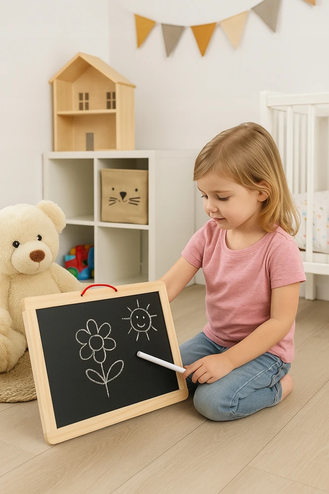 Tk Import DVIPUŠĖ MAGNETINĖ KREIDOS LENTA 2in1 33x23cm + ALFABĖLĖS MAGNETAI, KREIDA