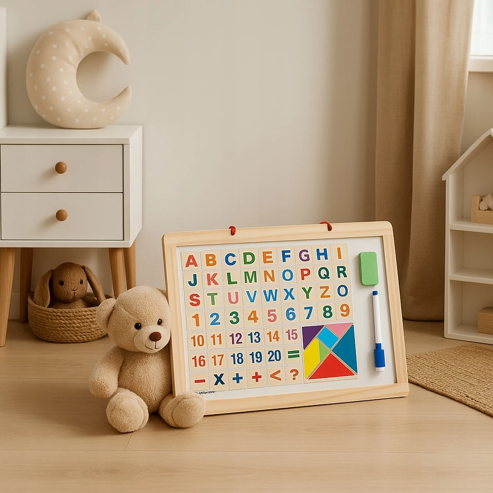 Tk Import DVIPUŠĖ MAGNETINĖ KREIDOS LENTA 2in1 33x23cm + ALFABĖLĖS MAGNETAI, KREIDA