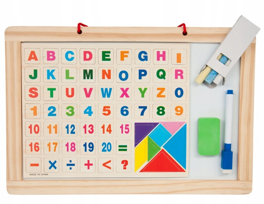 Tk Import DVIPUŠĖ MAGNETINĖ KREIDOS LENTA 2in1 33x23cm + ALFABĖLĖS MAGNETAI, KREIDA