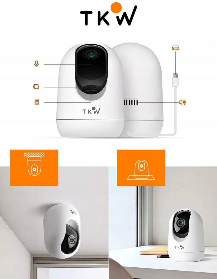 TKW Elektroninė Auklė pasukama Wifi 1080p HD 3MP namų kamera skirta šuniui