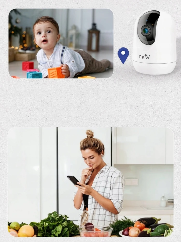 TKW Elektroninė Auklė pasukama Wifi 1080p HD 3MP namų kamera skirta šuniui