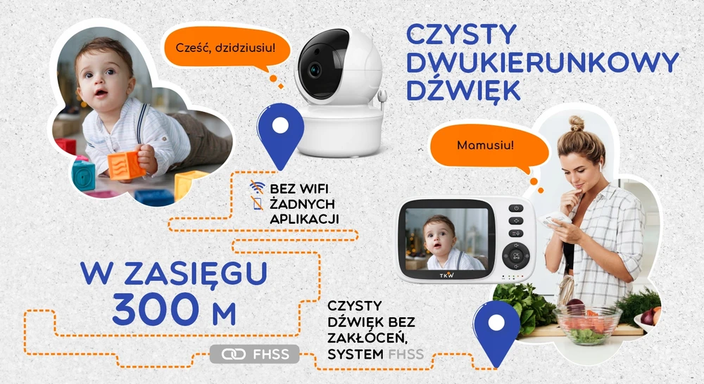 TKW Elektroninė auklė su kamera ir monitoriumi 3.2, 4x priartinimas nakties režimu, pasukamas 355° kampu