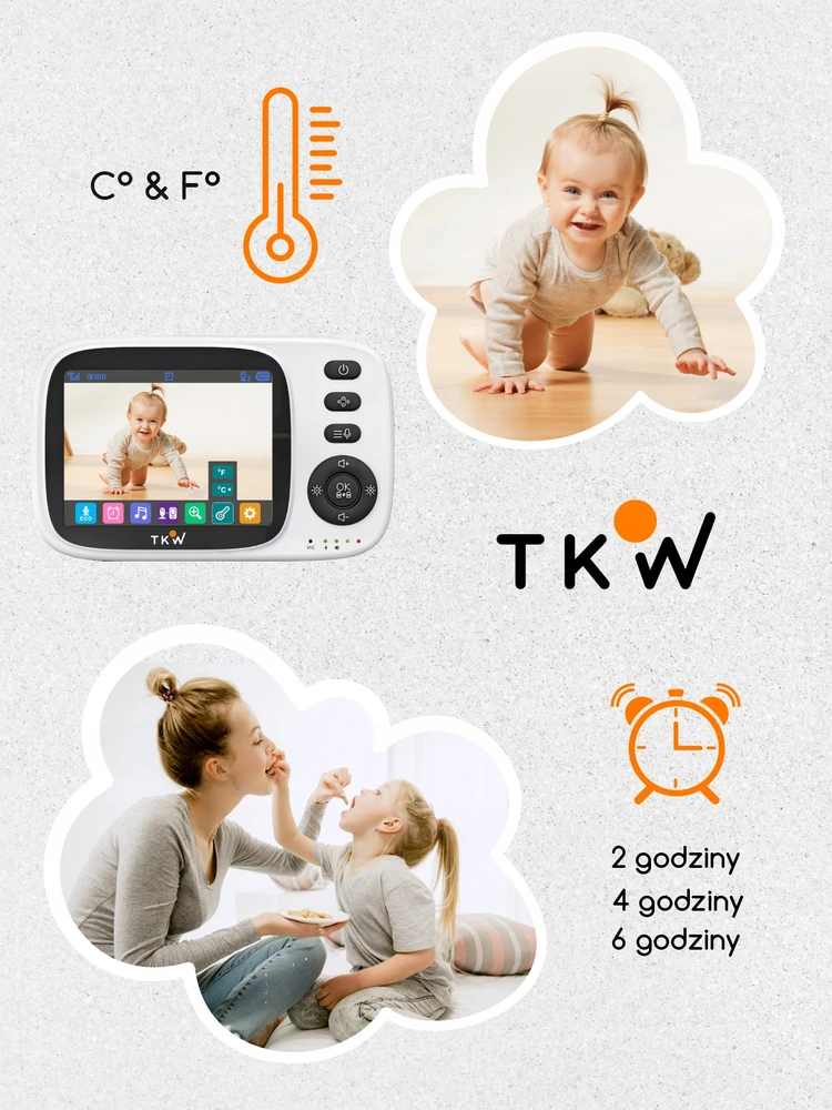 TKW Elektroninė auklė su kamera ir monitoriumi 3.2, 4x priartinimas nakties režimu, pasukamas 355° kampu