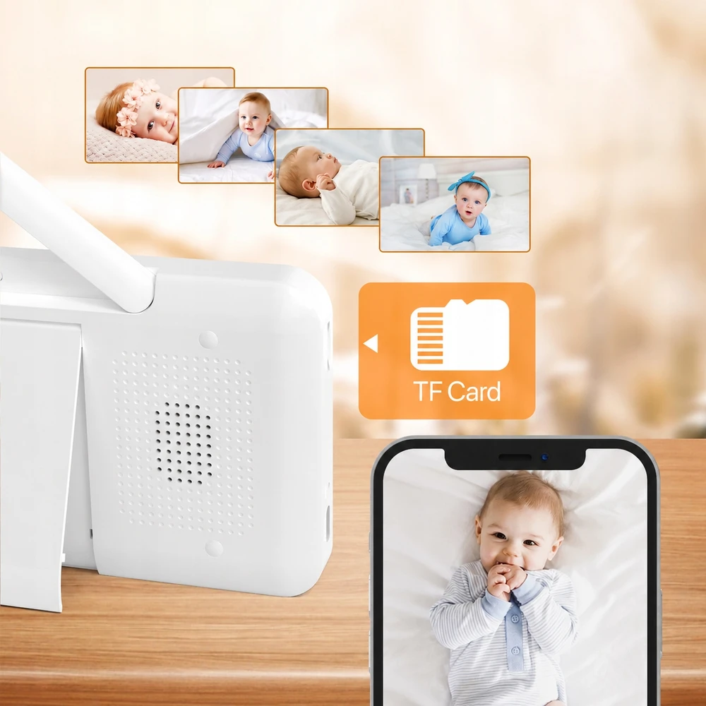 TKW Elektroninis kūdikio monitorius su 5 colių HD 1080P WiFi kamera, nakties šviesos sukimosi 355 VOX