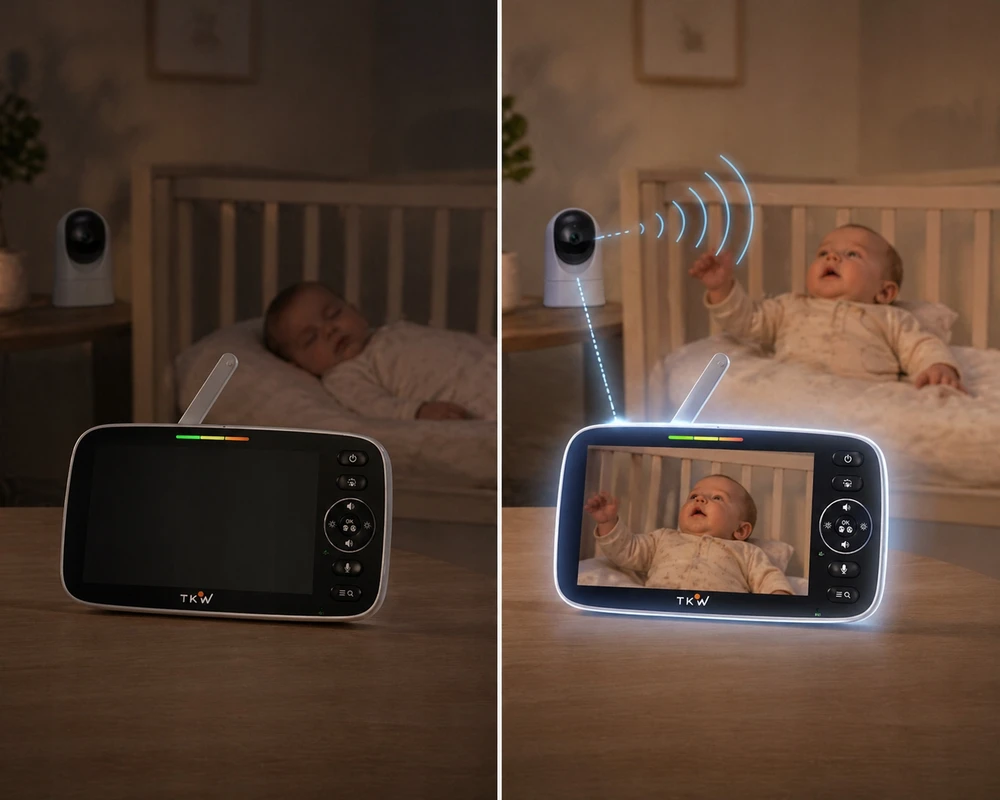 TKW Elektroninis kūdikio monitorius su 5 colių HD kamera 4000 mAh naktinio VOX laikiklio sukimosi 355 diapazonas