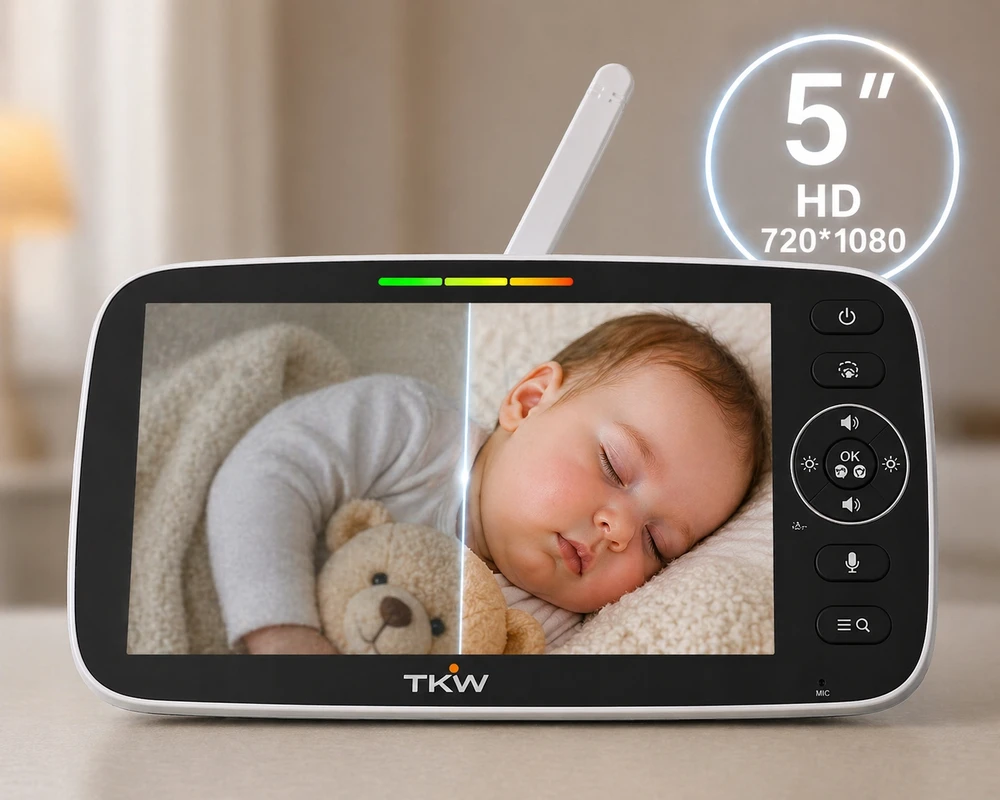 TKW Elektroninis kūdikio monitorius su 5 colių HD kamera 4000 mAh naktinio VOX laikiklio sukimosi 355 diapazonas