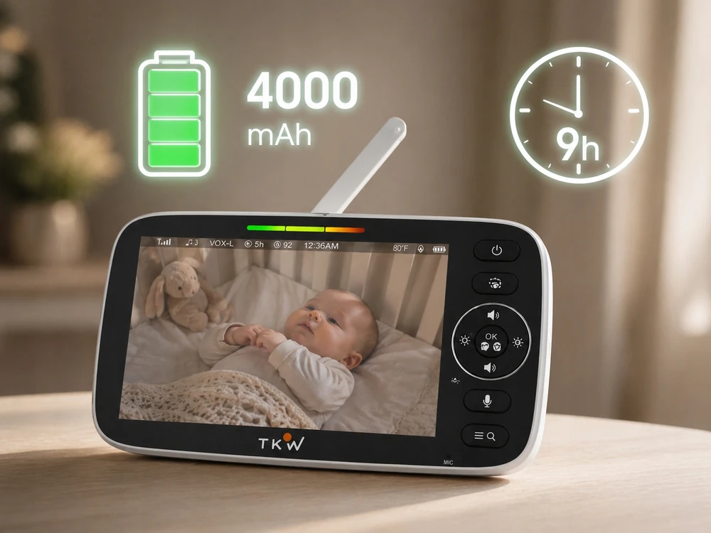 TKW Elektroninis kūdikio monitorius su 5 colių HD kamera 4000 mAh naktinio VOX laikiklio sukimosi 355 diapazonas