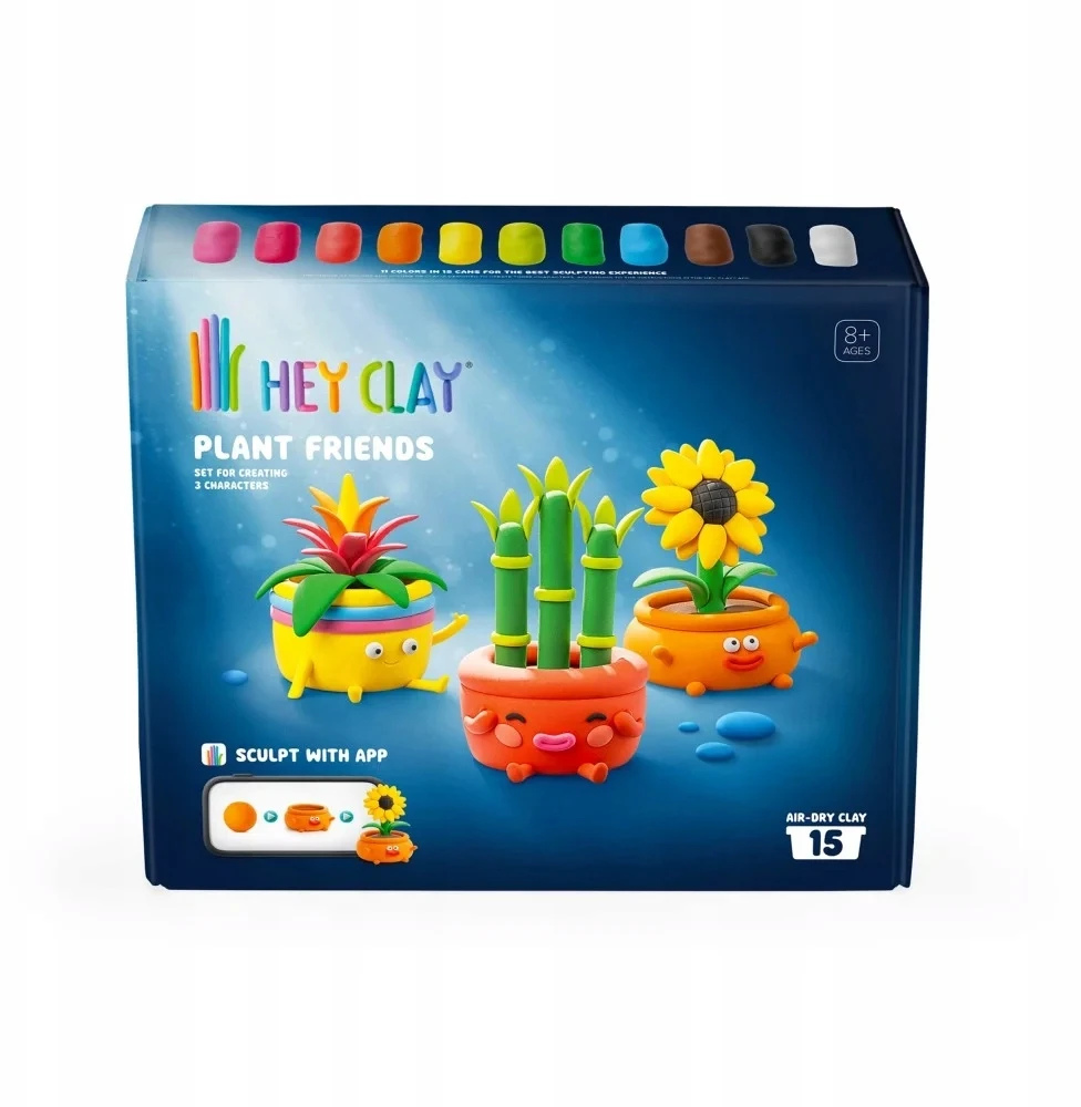 TM Toys HEY CLAY Happy Plants Plastilinas Žalias FRIENDS 15 pakelių priedai