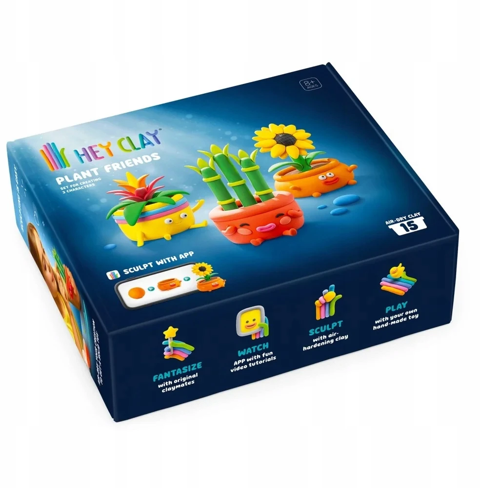 TM Toys HEY CLAY Happy Plants Plastilinas Žalias FRIENDS 15 pakelių priedai