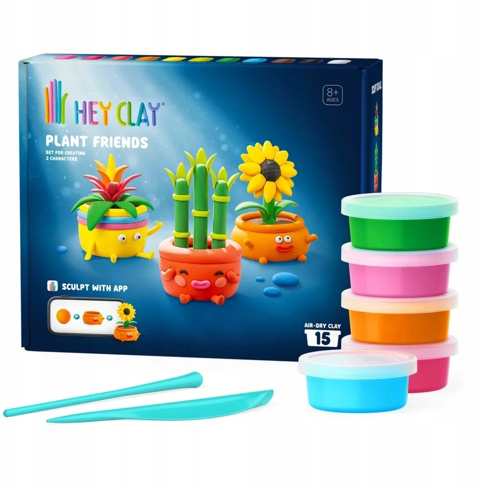TM Toys HEY CLAY Happy Plants Plastilinas Žalias FRIENDS 15 pakelių priedai