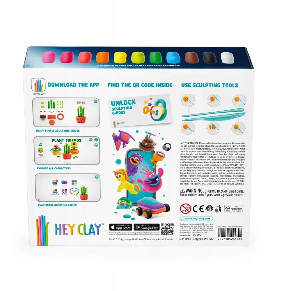 TM Toys HEY CLAY Happy Plants Plastilinas Žalias FRIENDS 15 pakelių priedai