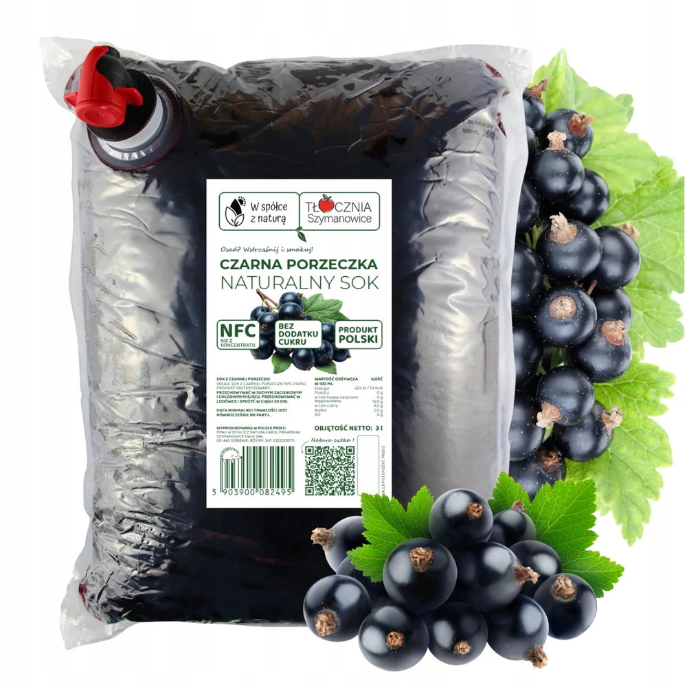 Tocznia Szymanowice 100% natūralios spaustos juodųjų serbentų sultys 3L