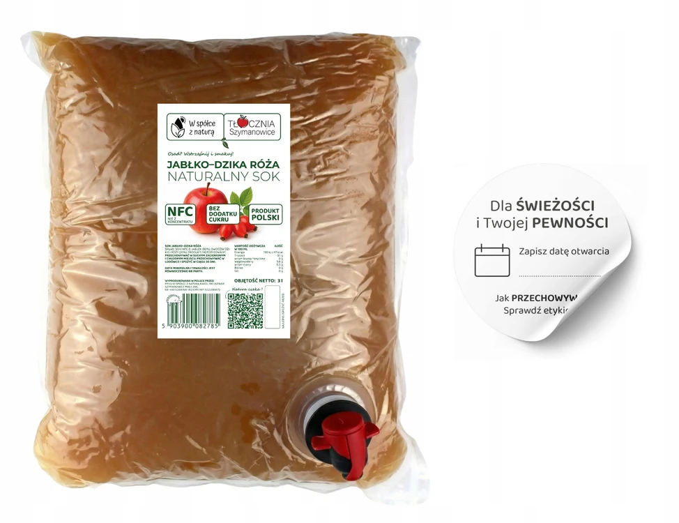 Tocznia Szymanowice OBUOLIŲ SULTYS SU LAUKINĖMIS ROŽĖMIS, SPAUSTOS 100% NFC FRESH