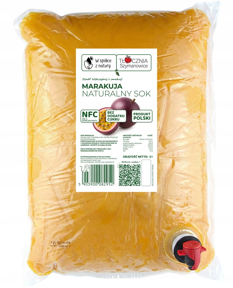 Tocznia Szymanowice PASSION FRUIT JUICE PASSION FRUIT 100 PRESSUED NFC 5L DOVANA
