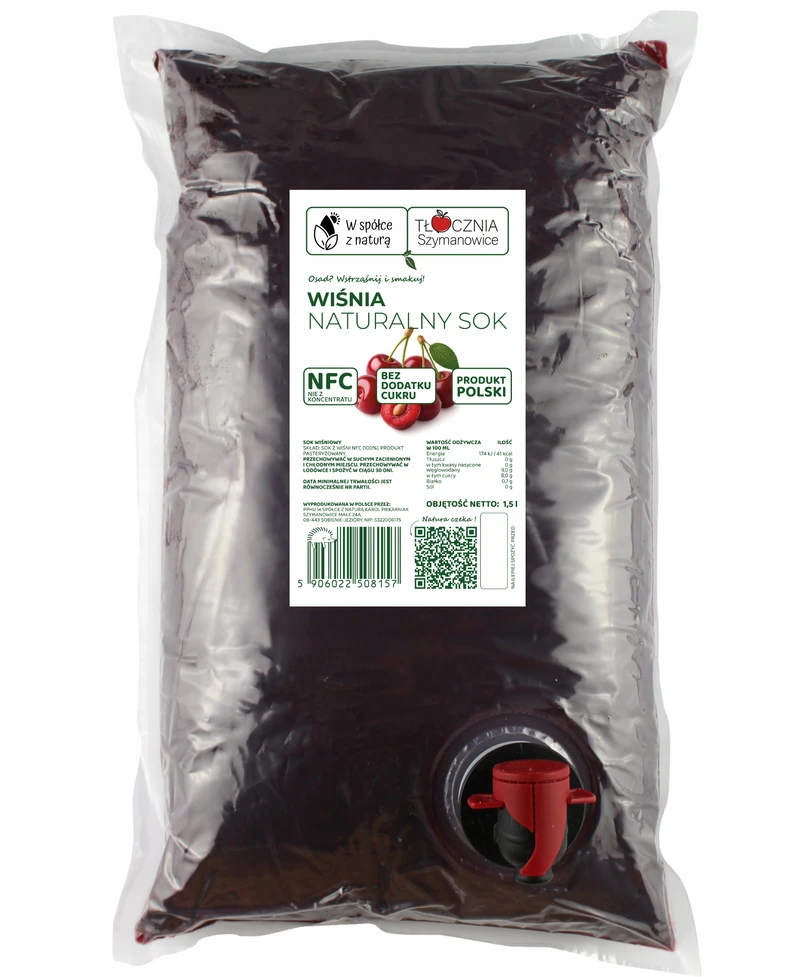 Tocznia Szymanowice VYŠNIŲ SULČIOS PRESUOTA VYŠNĖ 100% NFC NATURAL HEALTHY FRESH 1,5 l