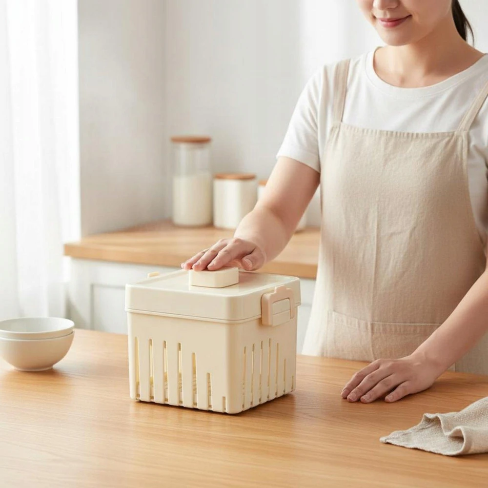 Tofu Maker Forma Kvadratinis Plastikinis Tofu Presas Virtuvės įrankis L - W Dangtis ir audinys