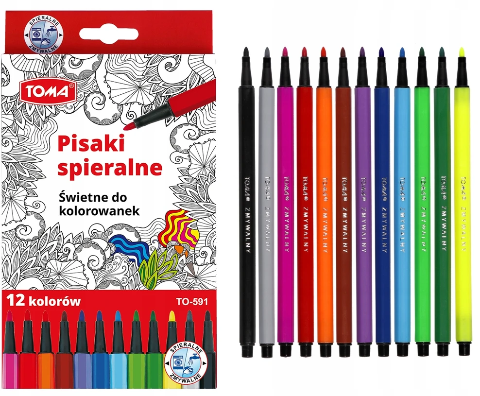 Toma flomasteriai, 12 spalvų, plaunami