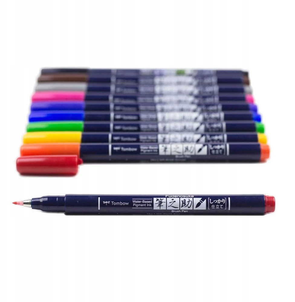 Tombow Fudenosuke teptukiniai markeriai, 10 vnt. rinkinys