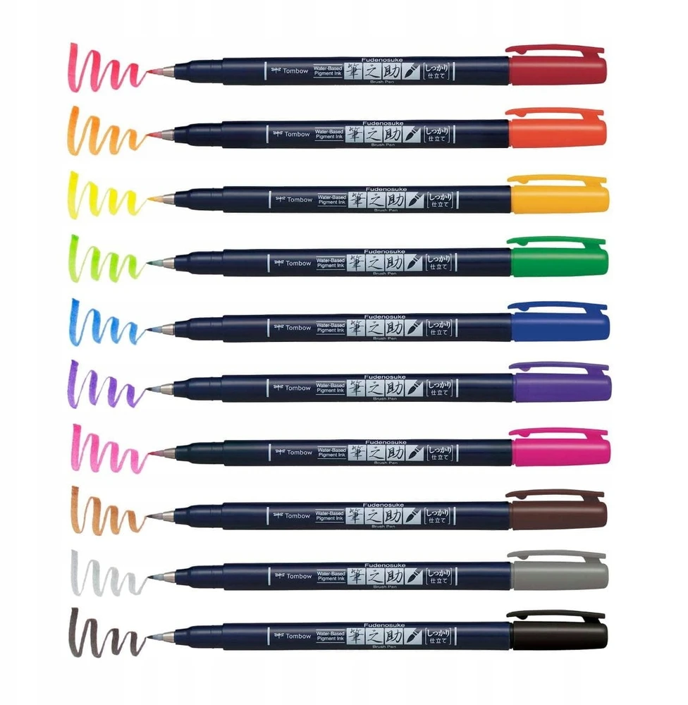 Tombow Fudenosuke teptukiniai markeriai, 10 vnt. rinkinys