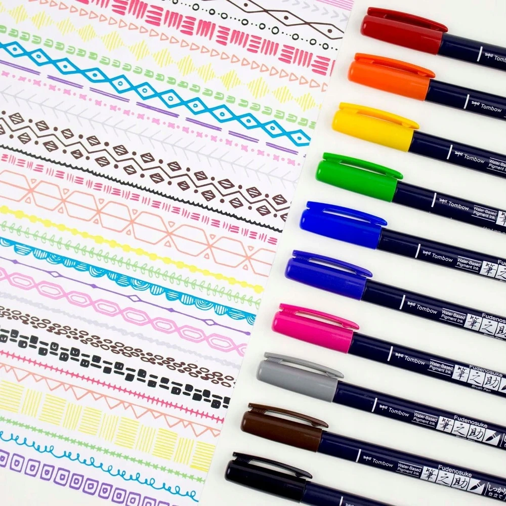 Tombow Fudenosuke teptukiniai markeriai, 10 vnt. rinkinys