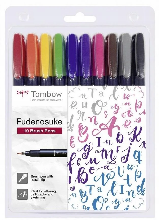 Tombow Fudenosuke teptukiniai markeriai, 10 vnt. rinkinys