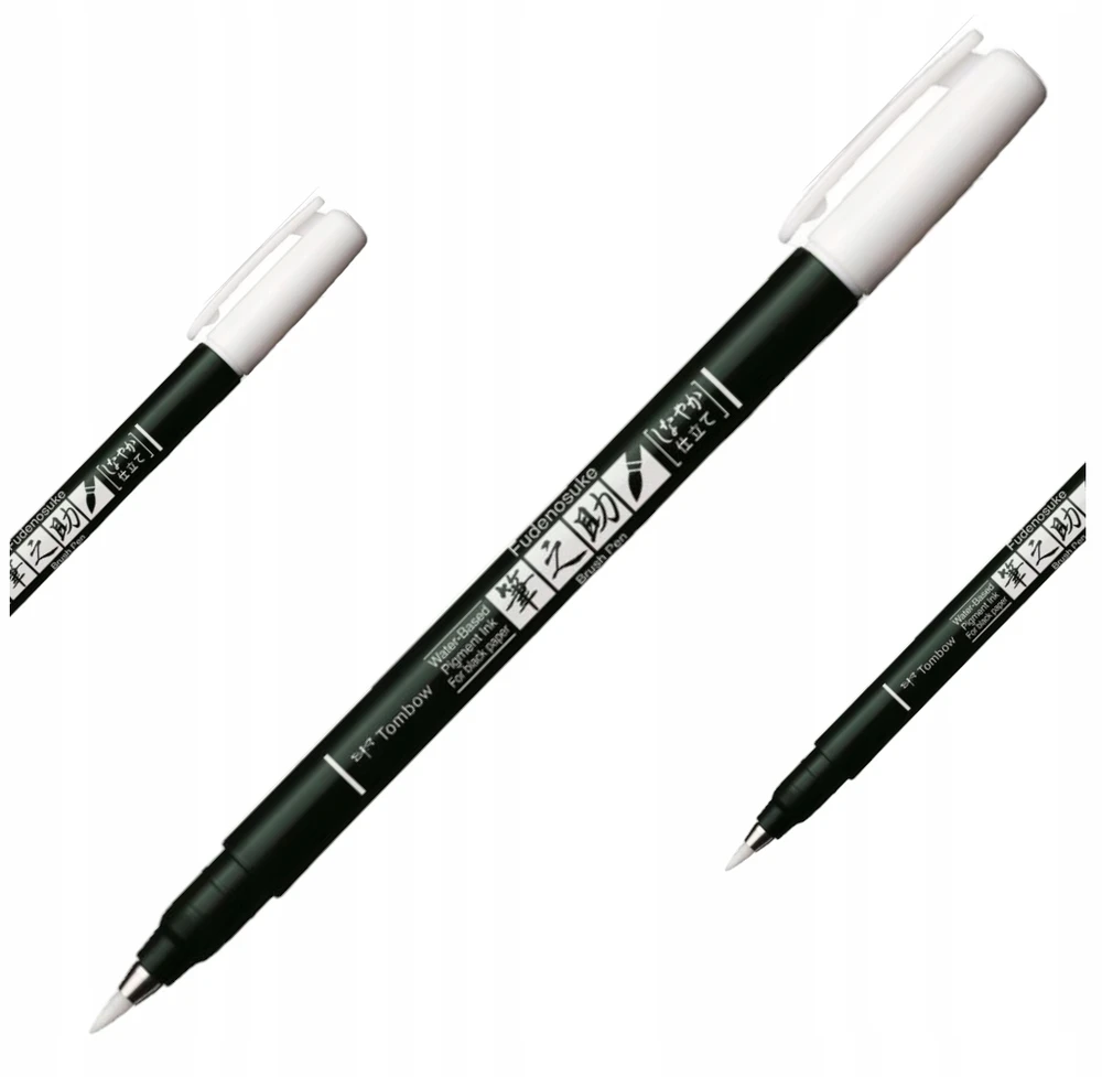 Tombow Fudenosuke teptukinis rašiklis, baltas