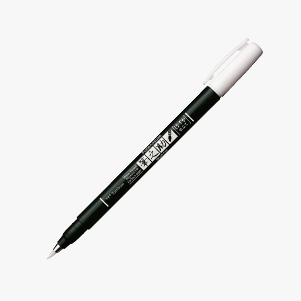 Tombow Fudenosuke teptukinis rašiklis, baltas