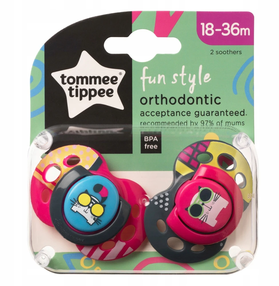 TOMMEE TIPPEE silikoninis čiulptukas FUN STYLE, 18-36 mėn., 2 vnt., 43340403