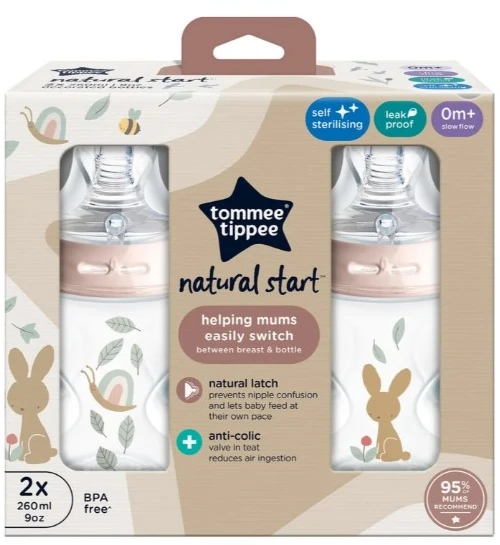 TOMMEE TIPPEE Natural Start buteliukas CLOSER TO NATURE,su sterilizavimo funkcija 260 ml, 0 m+, 2 vnt., 42255005