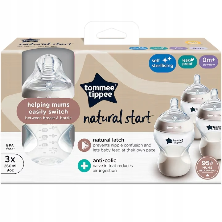 Tommee Tippee Natural Start buteliukai nuo pilvo dieglių 260 ml 3 vnt 0m+