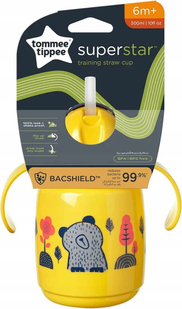 TOMMEE TIPPEE mokomasis puodelis su šiaudeliu, 6mėn+, 300ml, yellow, 447831