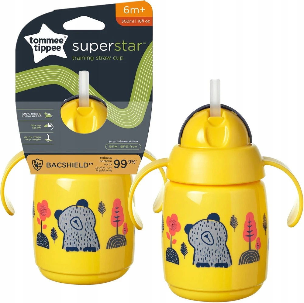 TOMMEE TIPPEE mokomasis puodelis su šiaudeliu, 6mėn+, 300ml, yellow, 447831