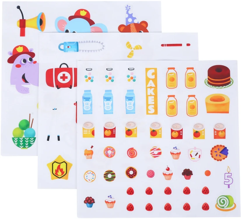 Tooky Toys Daugkartinio naudojimo lipdukai Ugniagesių skyriaus ir ledainės kūrybinis rinkinys, 78 elementai