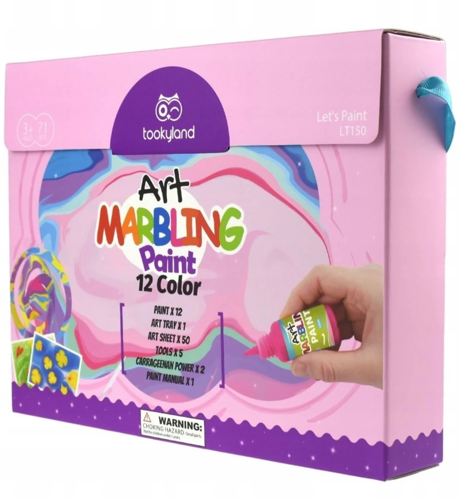Tooky Toys Dažai dažymui ant vandens, marmuro rinkinys, 12 spalvų vaikams 3+