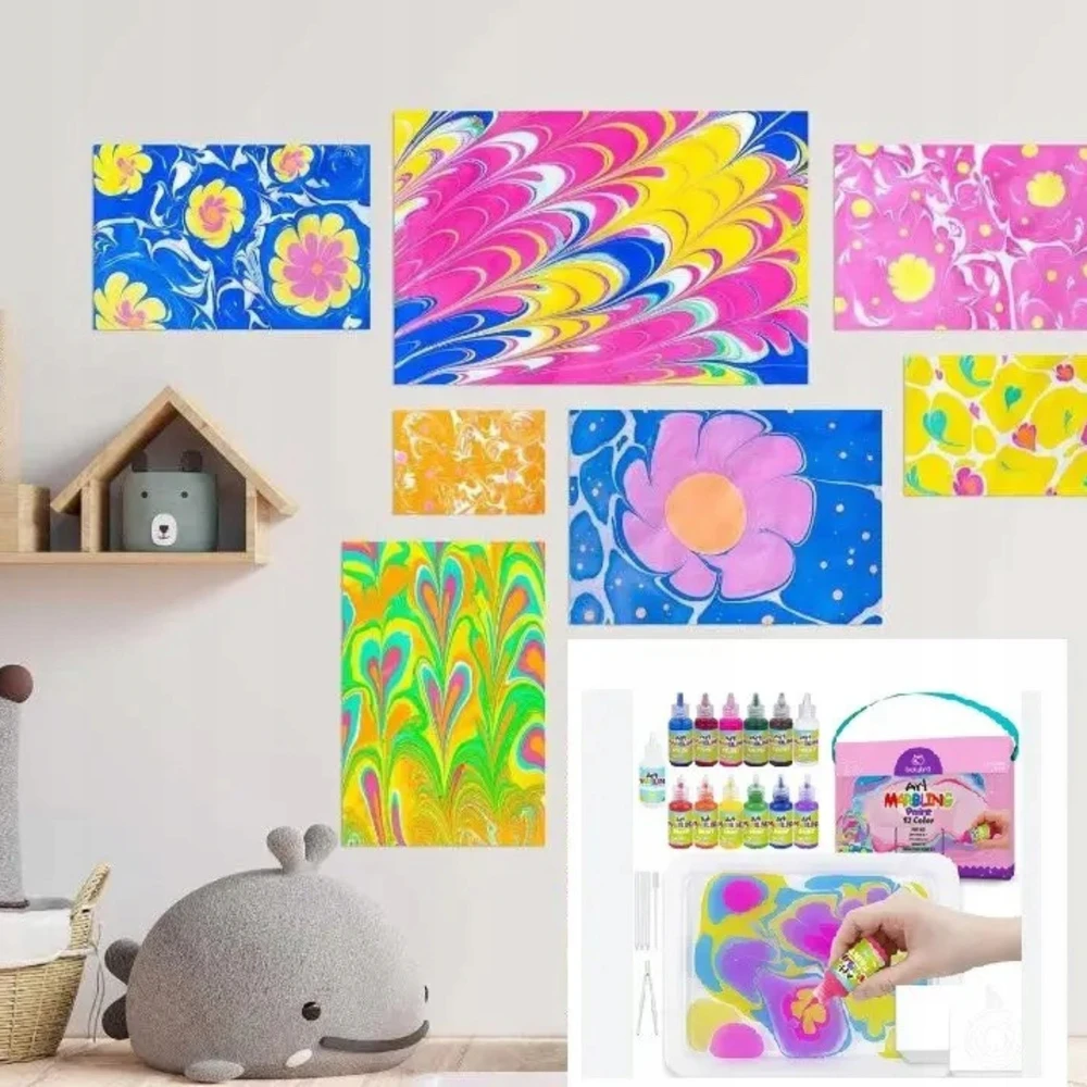 Tooky Toys Dažai dažymui ant vandens, marmuro rinkinys, 12 spalvų vaikams 3+