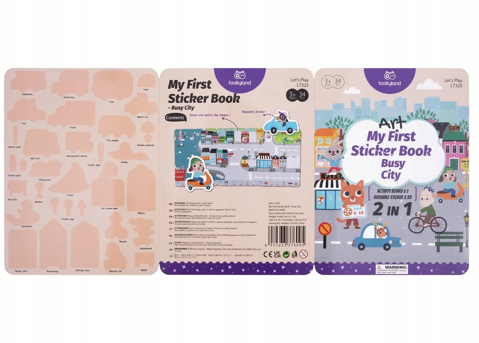 Tooky Toys Judrus miesto knyga su daugkartiniais silikoniniais lipdukais