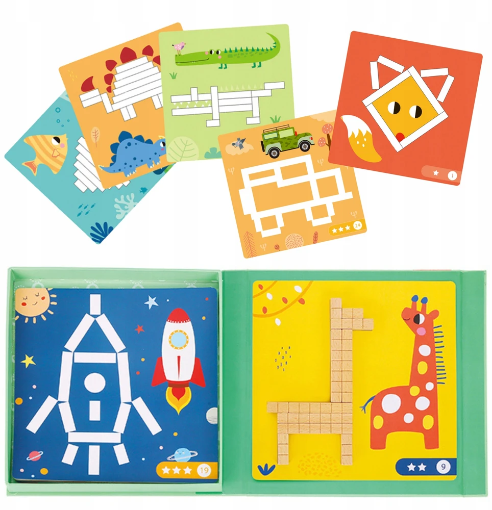 Tooky Toys Tooky Toy Medinės Magnetinės Kaladėlės Su Galvosūkiais 49 vnt.