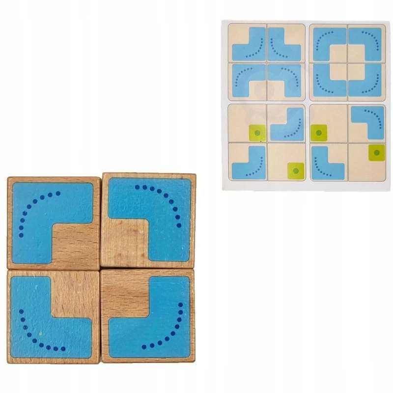 Tooky Toys Paimtas žaislinis medinis jutimo blokai Kūrybinė simetrija 4 PCS + brošiūra su modeliais FSC sertifikate