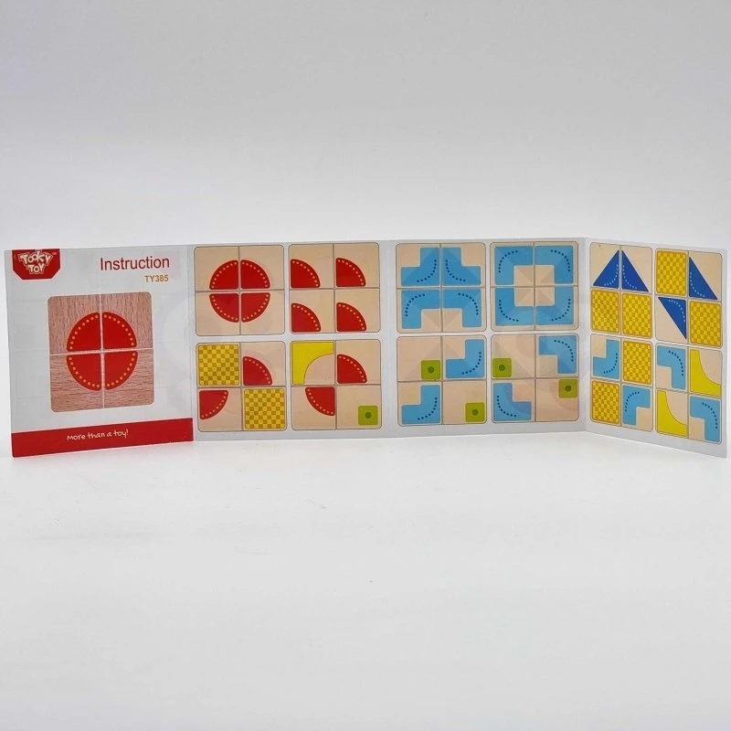 Tooky Toys Paimtas žaislinis medinis jutimo blokai Kūrybinė simetrija 4 PCS + brošiūra su modeliais FSC sertifikate