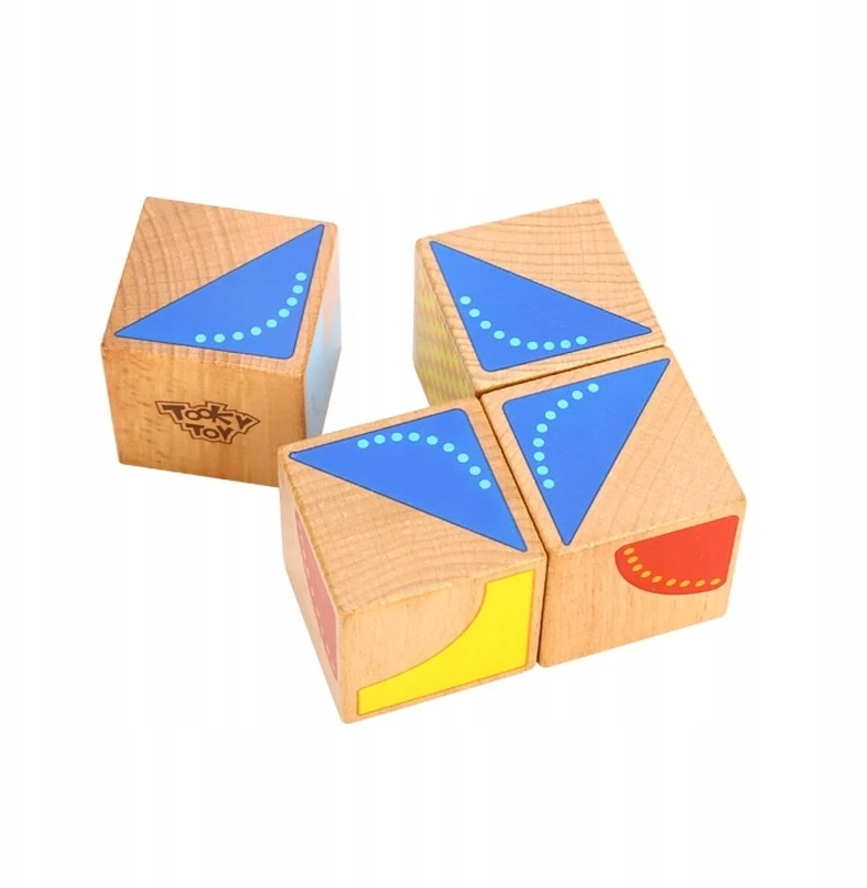 Tooky Toys Paimtas žaislinis medinis jutimo blokai Kūrybinė simetrija 4 PCS + brošiūra su modeliais FSC sertifikate
