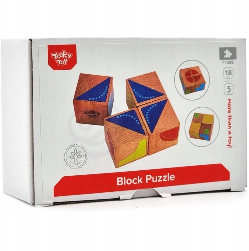 Tooky Toys Paimtas žaislinis medinis jutimo blokai Kūrybinė simetrija 4 PCS + brošiūra su modeliais FSC sertifikate