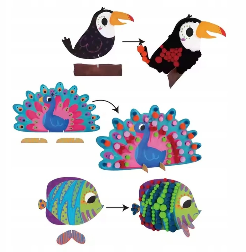Tooky Toys Pompom Kūrybinis lipdukas vaikams Montessori Animals