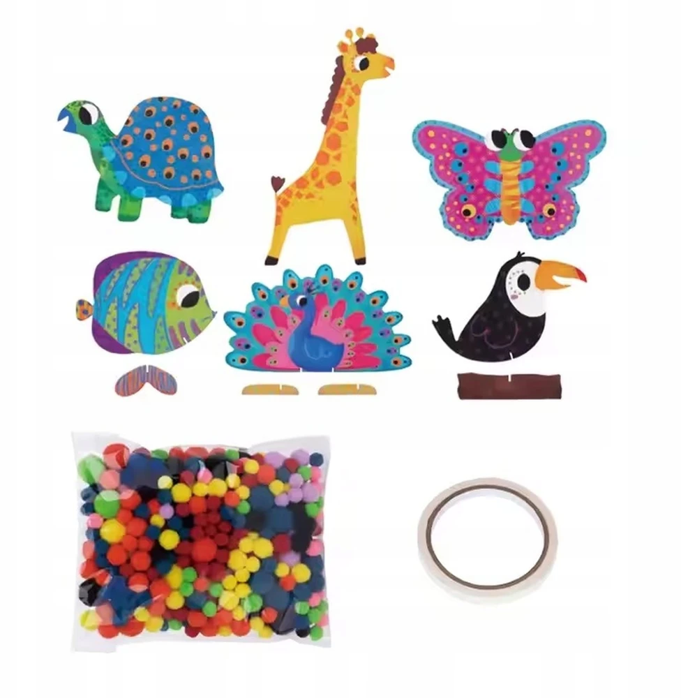 Tooky Toys Pompom Kūrybinis lipdukas vaikams Montessori Animals