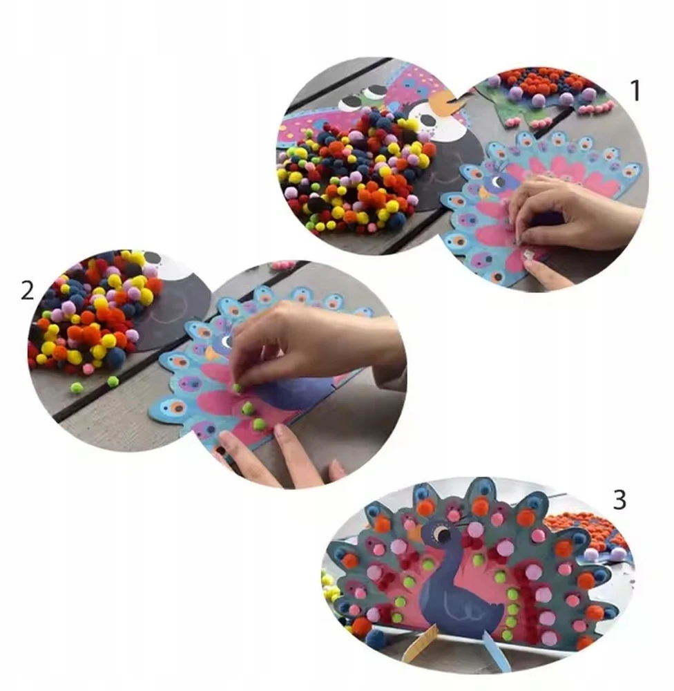 Tooky Toys Pompom Kūrybinis lipdukas vaikams Montessori Animals